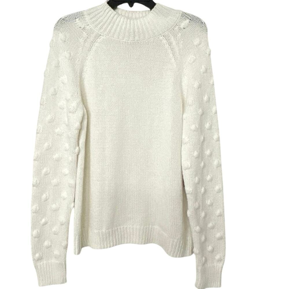 Vince Camuto Off White Cotton Mock Neck Popcorn Sleeve Sweater New Sz Small